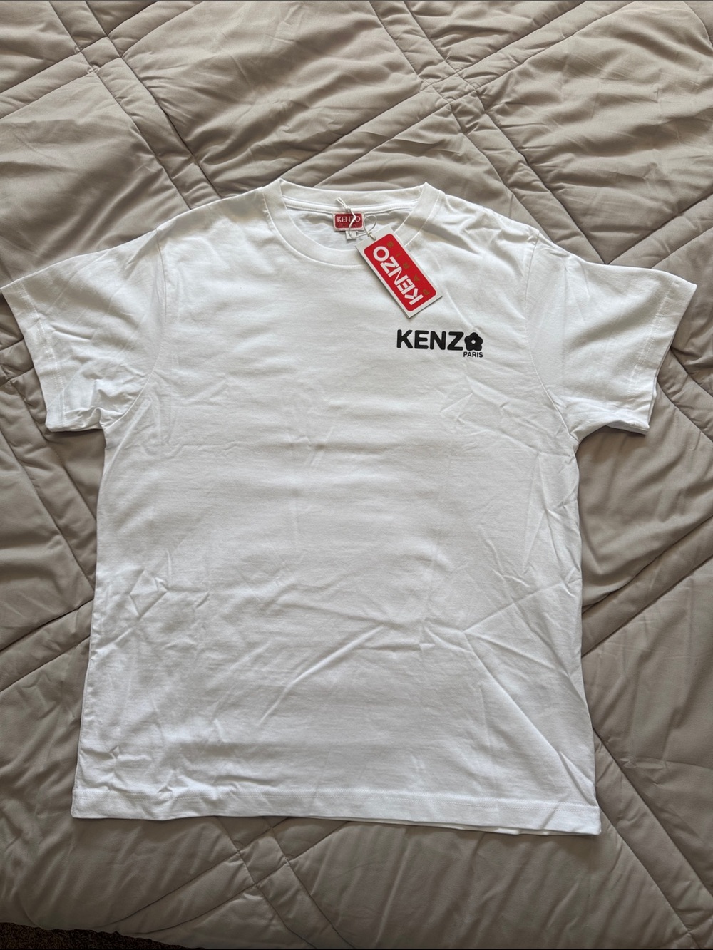 KENZO Boke Flower 2.0 White Short Sleeve Logo T-Shirt with Black Print